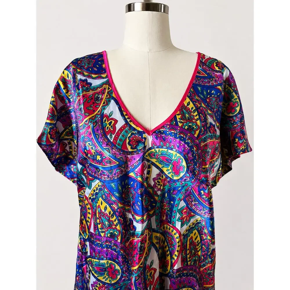 Secret Treasures Satin Robe Nightgown Set M L Floral Paisley Kimono Lingerie